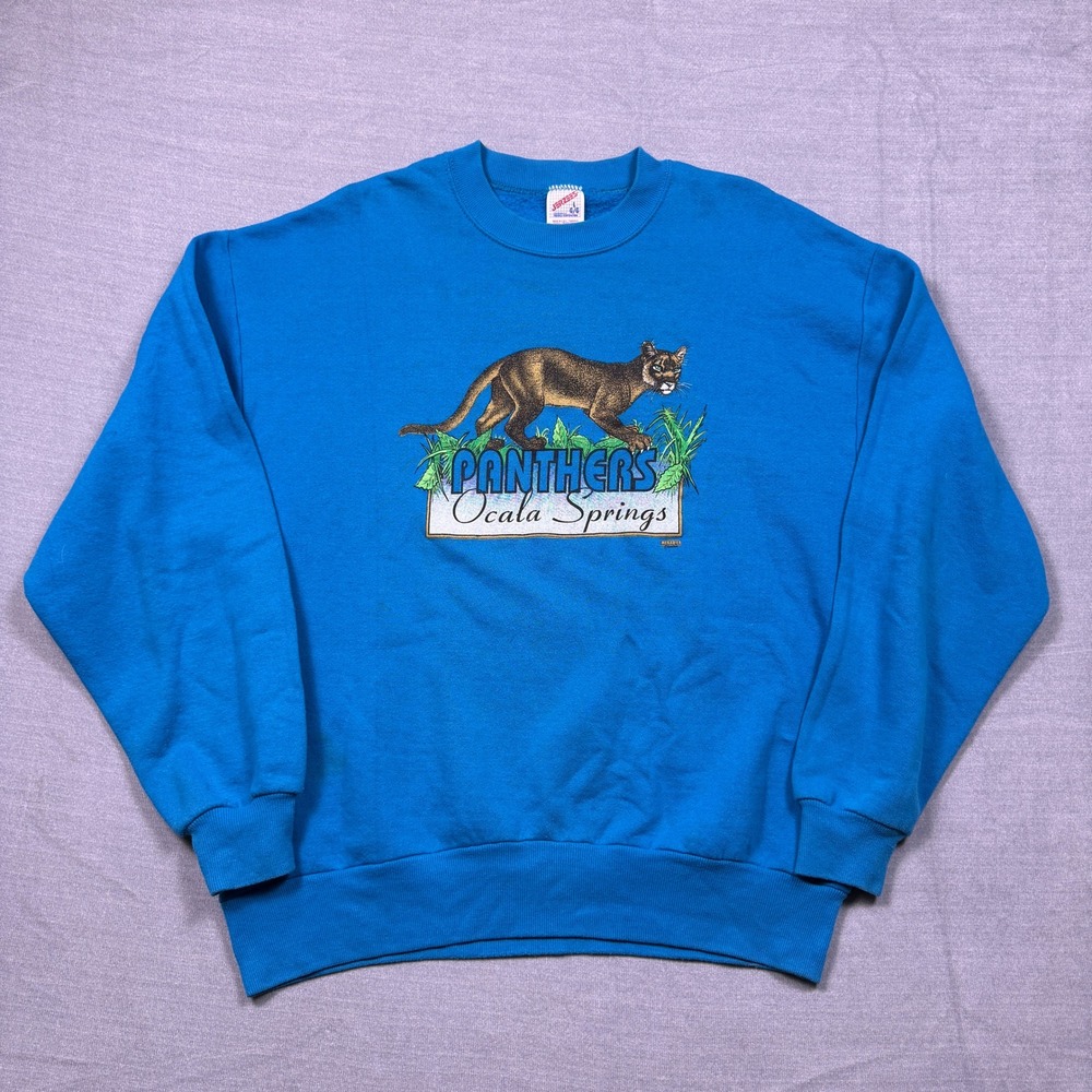 Vintage Jerzees Panthers Ocala Springs Sweatshirt Blue Mens Size‎ Large